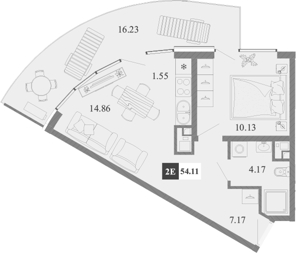 Планировка — Крымская Резиденция, 2-комн., 38 м²