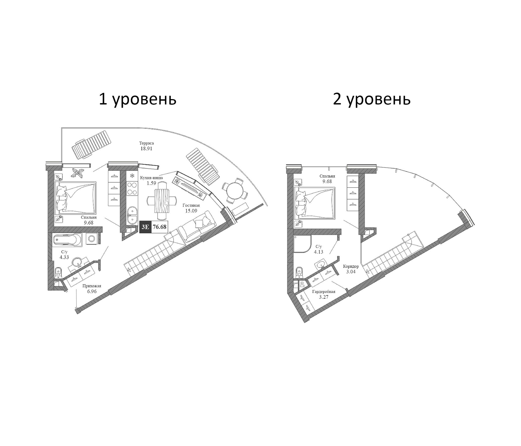 Планировка — Крымская Резиденция, 3-комн., 58 м²