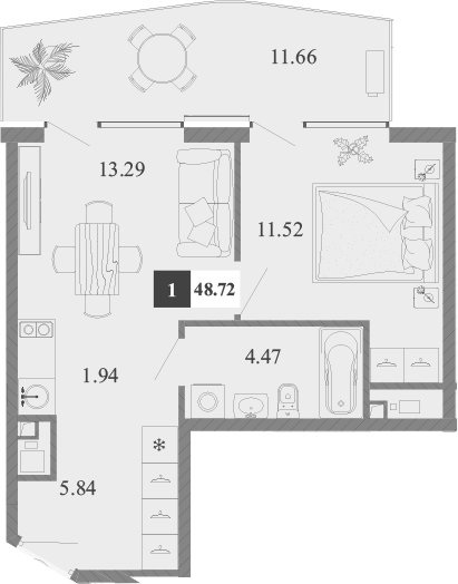Планировка — Крымская Резиденция, 1-комн., 37 м²