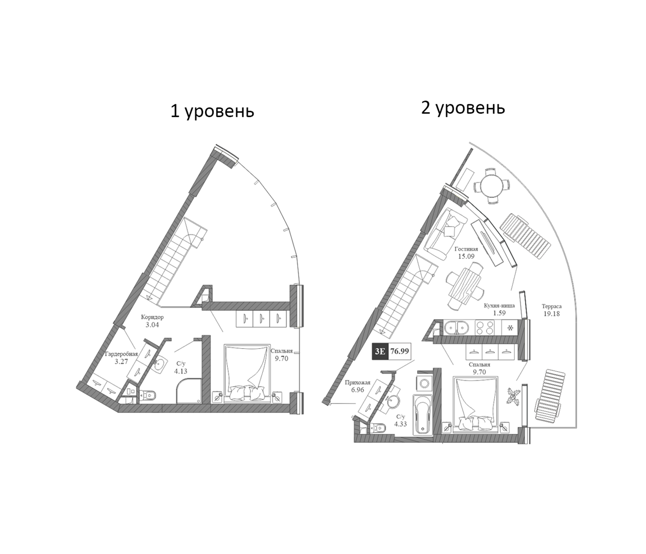 Планировка — Крымская Резиденция, 3-комн., 58 м²