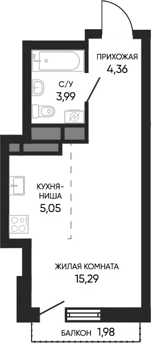 Планировка — Тишина 2, Студия, 29 м²