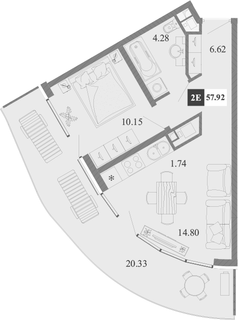 Планировка — Крымская Резиденция, 2-комн., 38 м²
