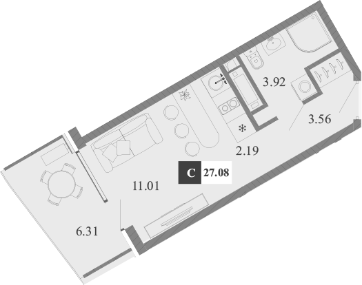 Планировка — Крымская Резиденция, Студия, 21 м²