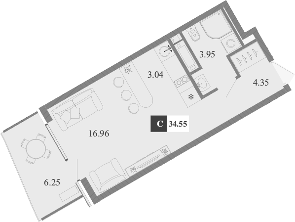Планировка — Крымская Резиденция, Студия, 28 м²