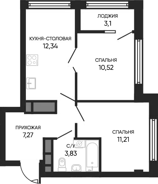 Планировка — Тишина 2, 2-комн., 45 м²