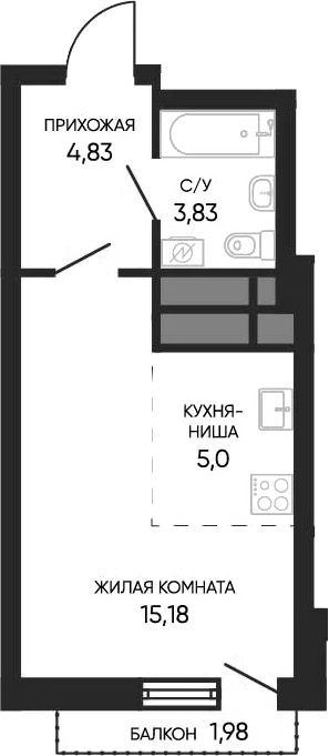 Планировка — Тишина 2, Студия, 29 м²