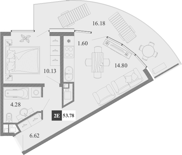 Планировка — Крымская Резиденция, 2-комн., 38 м²