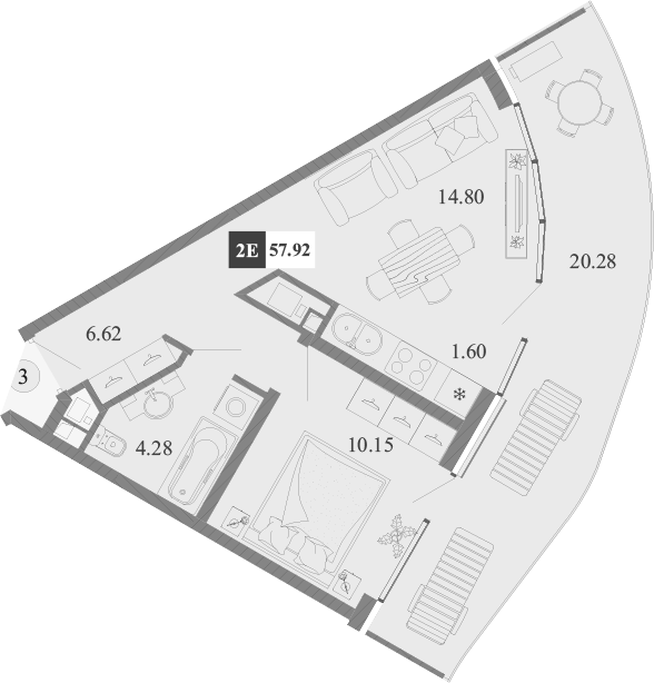Планировка — Крымская Резиденция, 2-комн., 38 м²