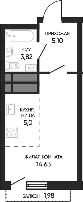 Планировка — Тишина 2, Студия, 29 м²