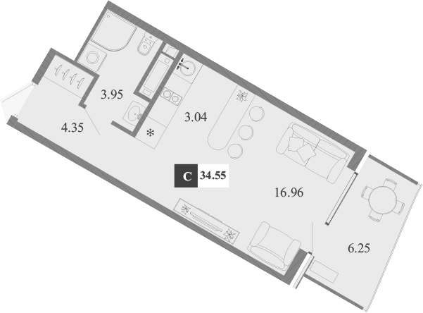 Планировка — Крымская Резиденция, Студия, 28 м²