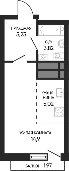 Планировка — Тишина 2, Студия, 29 м²