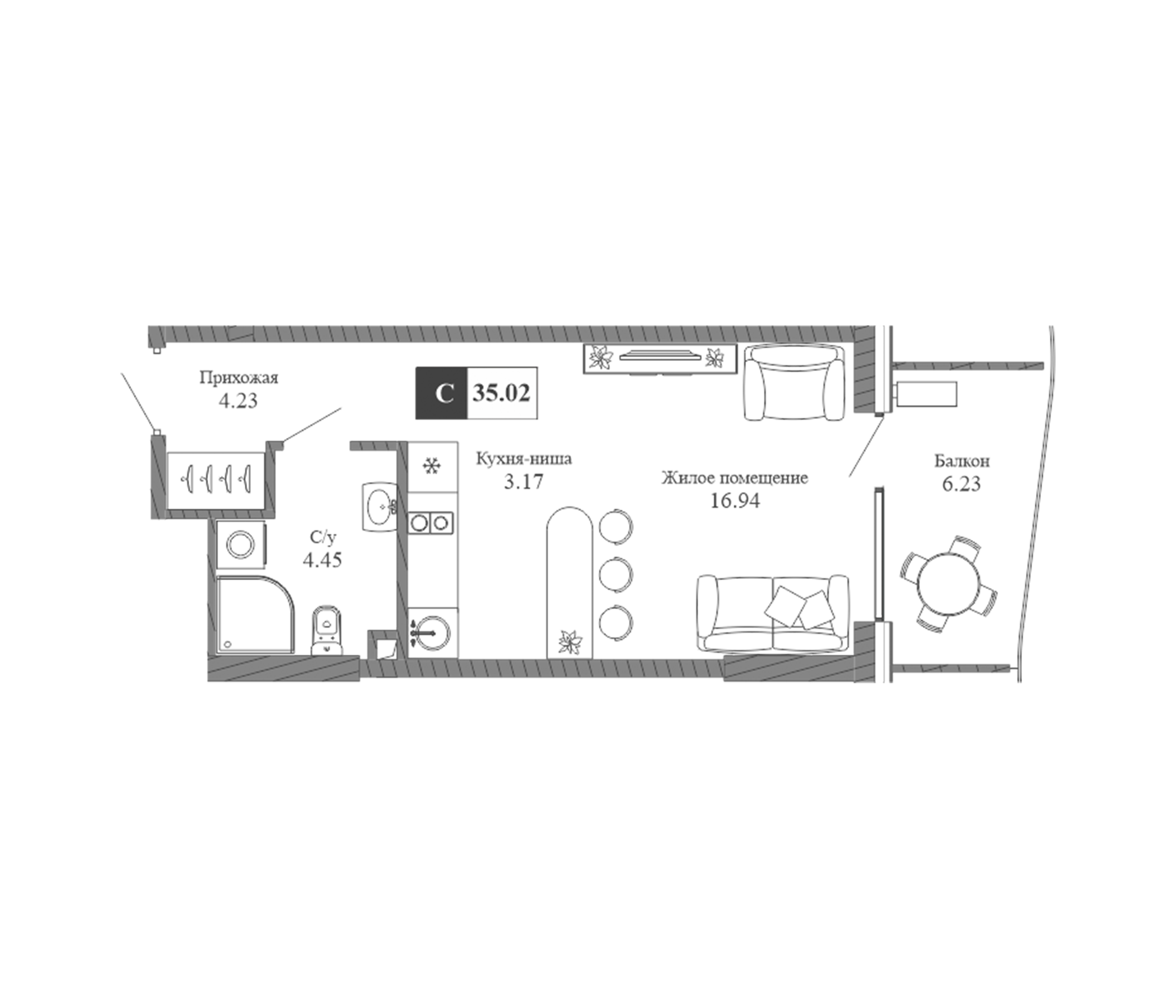 Планировка — Крымская Резиденция, Студия, 29 м²
