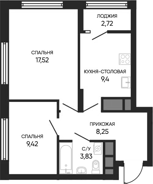 Планировка — Тишина 2, 2-комн., 48 м²