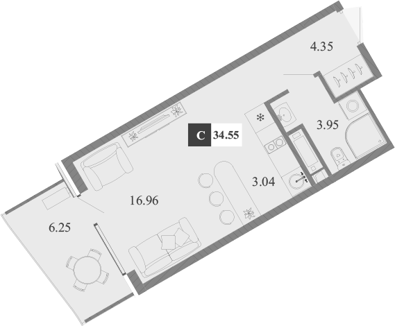 Планировка — Крымская Резиденция, Студия, 28 м²