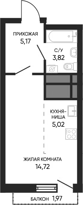 Планировка — Тишина 2, Студия, 29 м²
