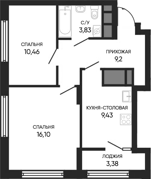 Планировка — Тишина 2, 2-комн., 49 м²
