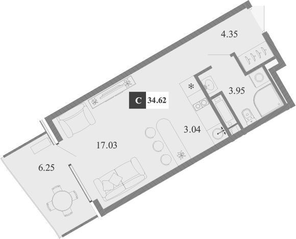 Планировка — Крымская Резиденция, Студия, 28 м²