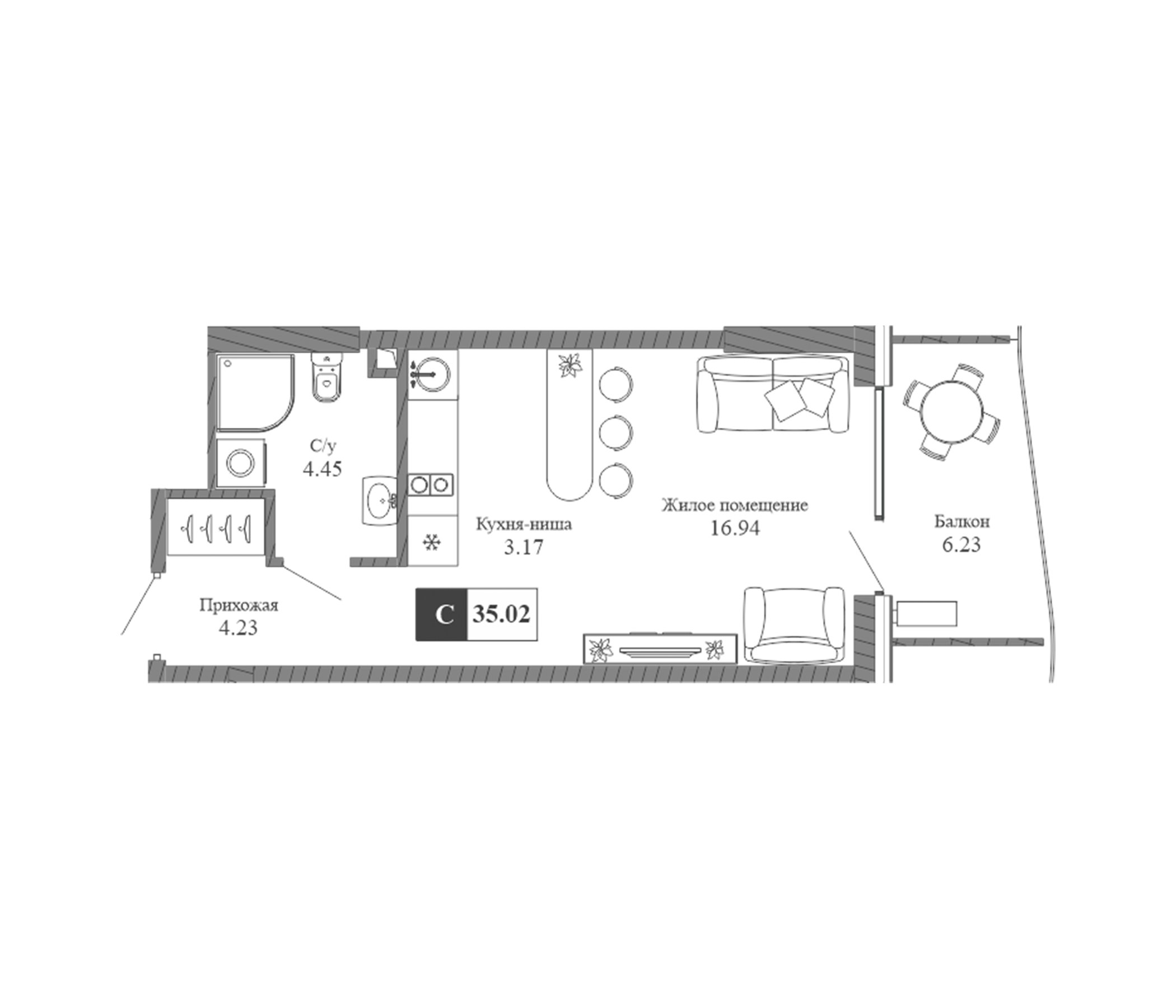 Планировка — Крымская Резиденция, Студия, 29 м²