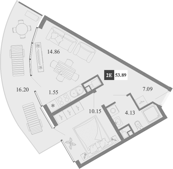 Планировка — Крымская Резиденция, 2-комн., 38 м²