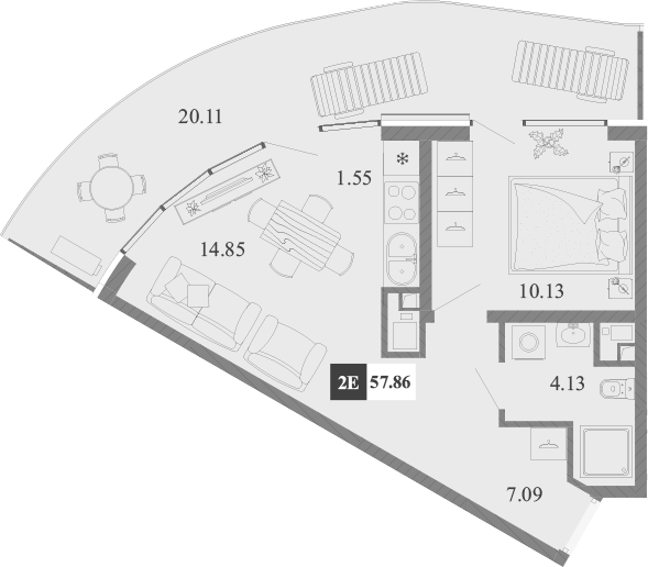 Планировка — Крымская Резиденция, 2-комн., 38 м²