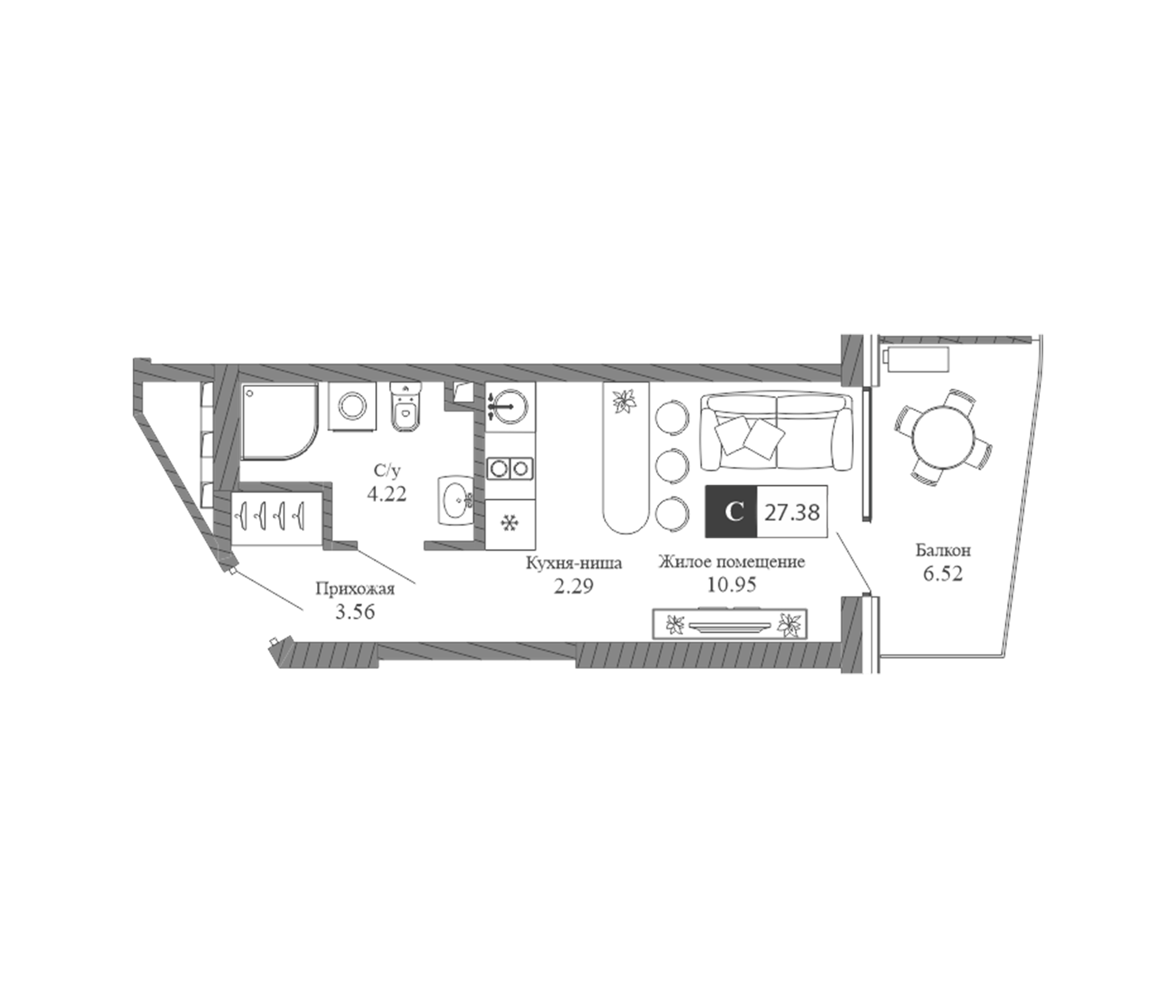 Планировка — Крымская Резиденция, Студия, 21 м²