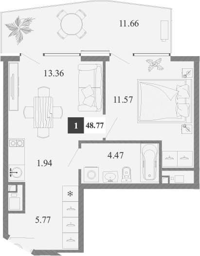 Планировка — Крымская Резиденция, 1-комн., 37 м²