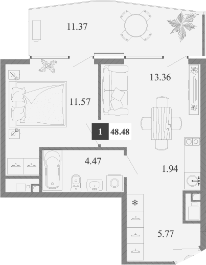 Планировка — Крымская Резиденция, 1-комн., 37 м²