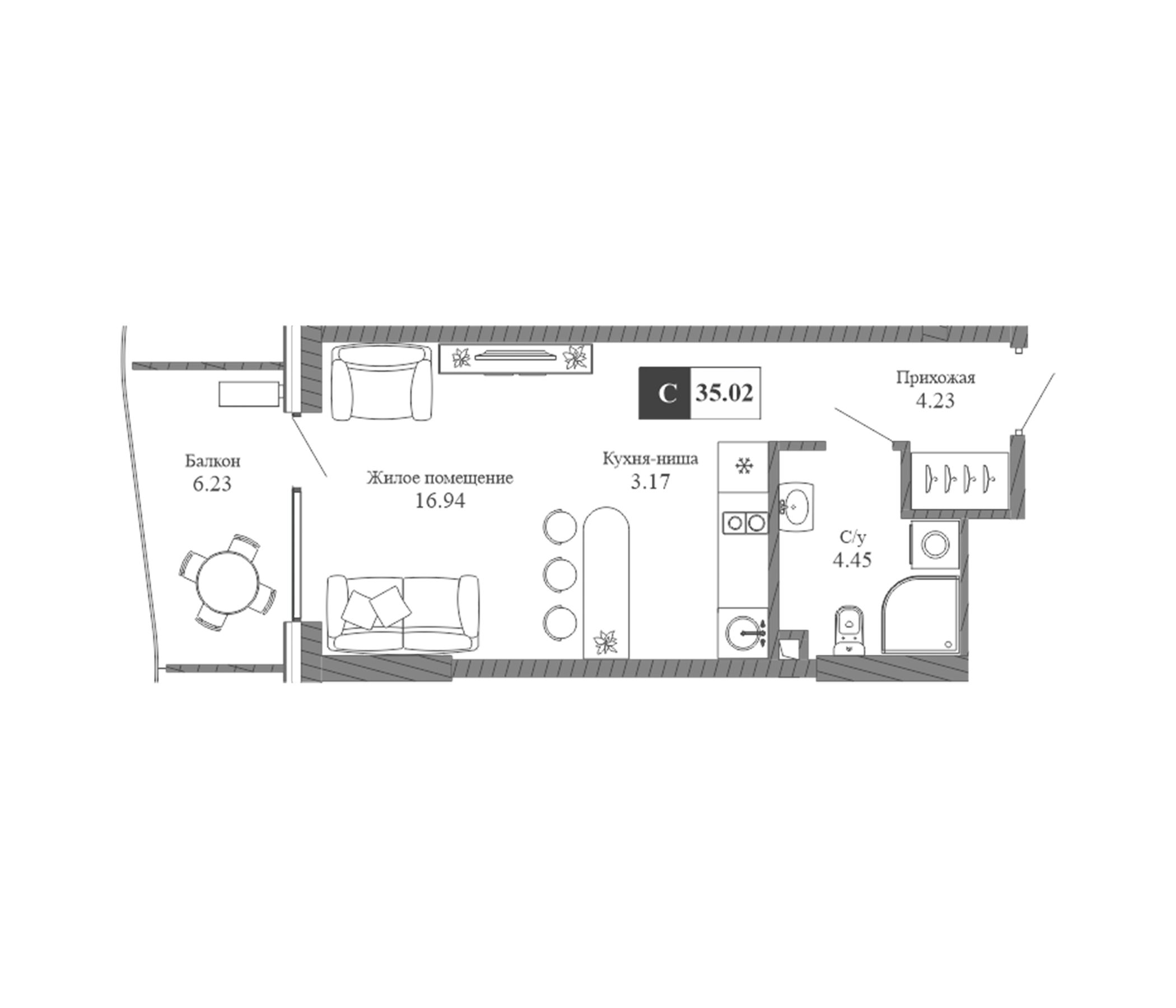 Планировка — Крымская Резиденция, Студия, 29 м²
