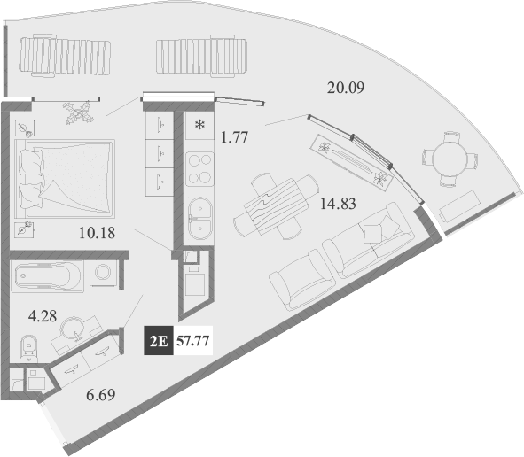 Планировка — Крымская Резиденция, 2-комн., 38 м²