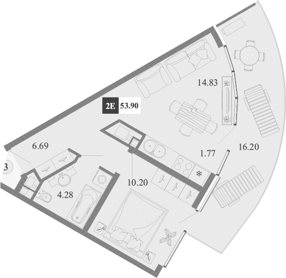 Планировка — Крымская Резиденция, 2-комн., 38 м²
