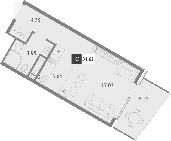 Планировка — Крымская Резиденция, Студия, 28 м²