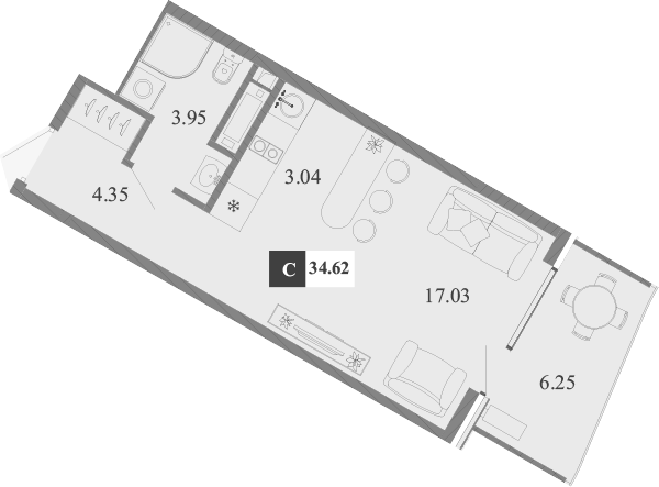Планировка — Крымская Резиденция, Студия, 28 м²