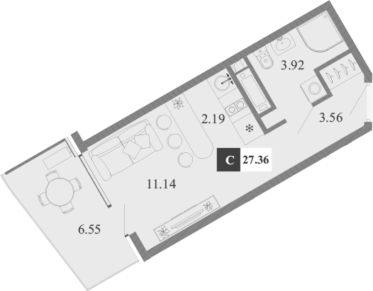 Планировка — Крымская Резиденция, Студия, 21 м²