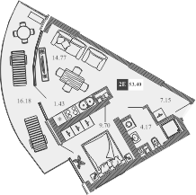 Планировка — Крымская Резиденция, 2-комн., 37 м²