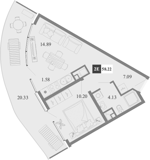 Планировка — Крымская Резиденция, 2-комн., 38 м²