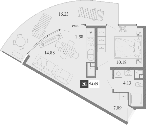 Планировка — Крымская Резиденция, 2-комн., 38 м²