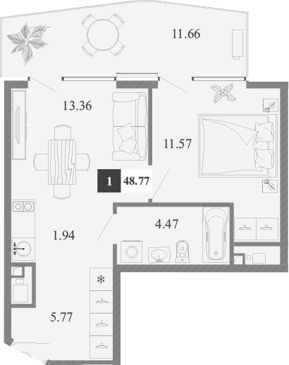 Планировка — Крымская Резиденция, 1-комн., 37 м²