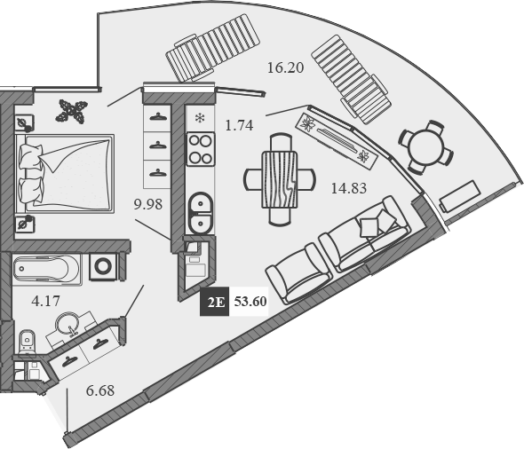 Планировка — Крымская Резиденция, 2-комн., 37 м²