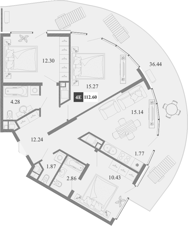 Планировка — Крымская Резиденция, 4-комн., 76 м²