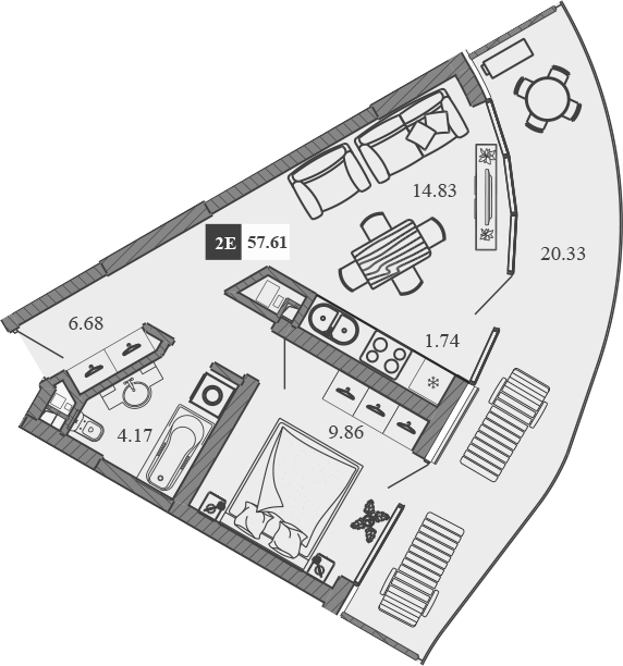 Планировка — Крымская Резиденция, 2-комн., 37 м²