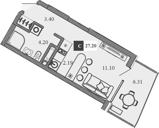 Планировка — Крымская Резиденция, Студия, 21 м²