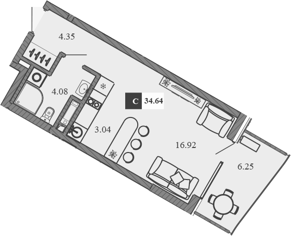 Планировка — Крымская Резиденция, Студия, 28 м²