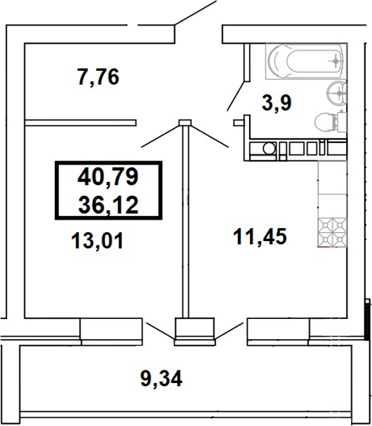 Планировка — Дом на Заречной, 1-комн., 36 м²