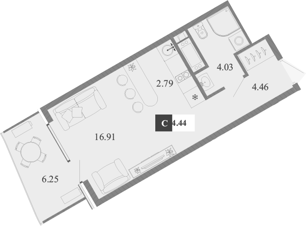 Планировка — Крымская Резиденция, Студия, 28 м²