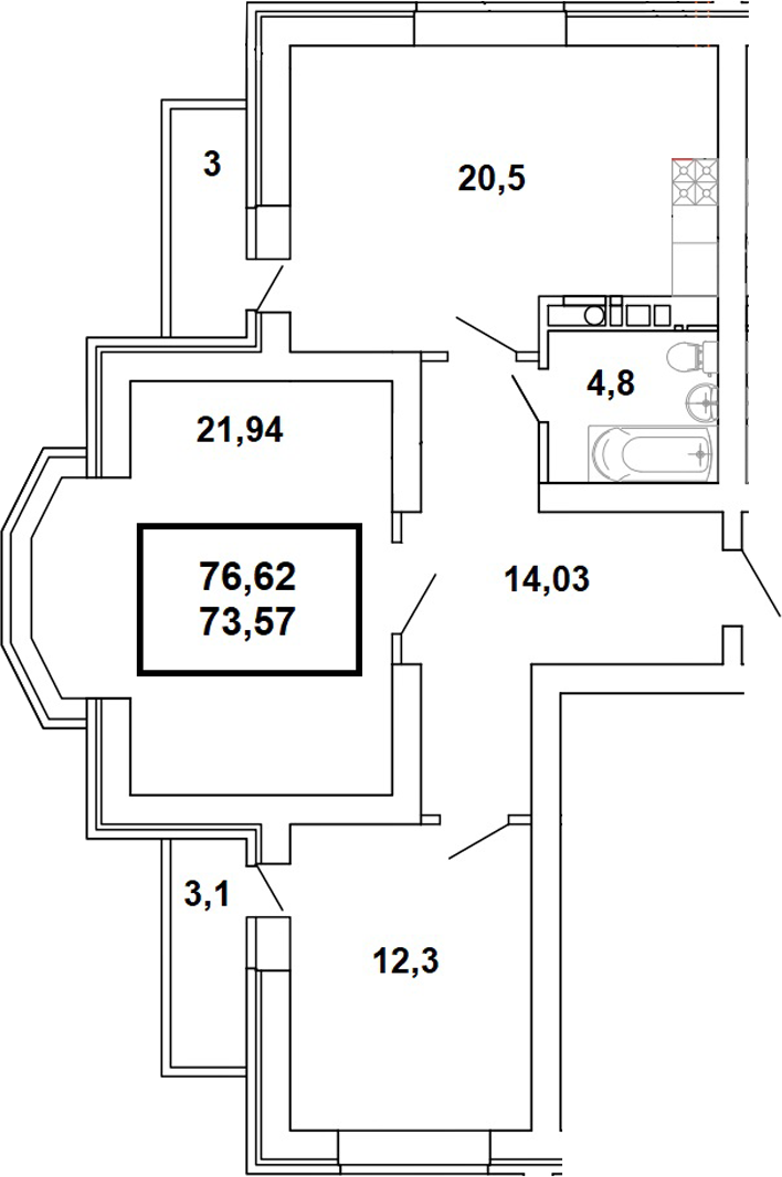 Планировка — Дом на Заречной, 3-комн., 74 м²