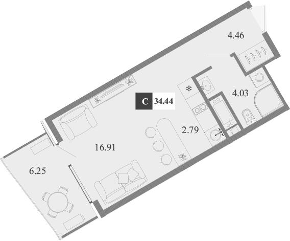 Планировка — Крымская Резиденция, Студия, 28 м²