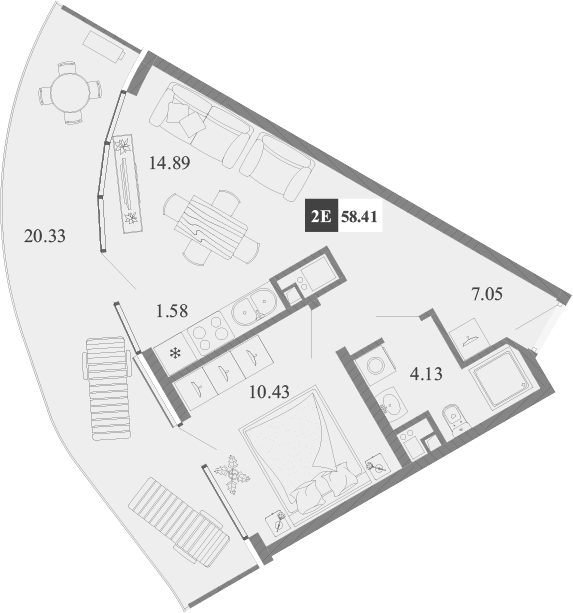 Планировка — Крымская Резиденция, 2-комн., 38 м²