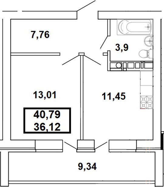 Планировка — Дом на Заречной, 1-комн., 36 м²