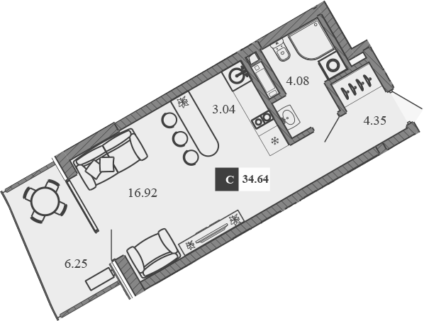 Планировка — Крымская Резиденция, Студия, 28 м²