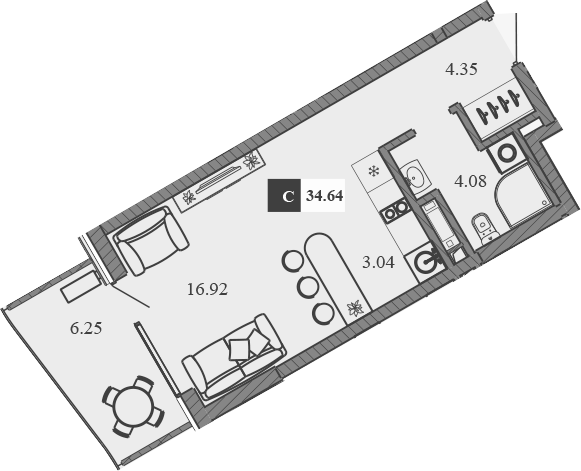 Планировка — Крымская Резиденция, Студия, 28 м²